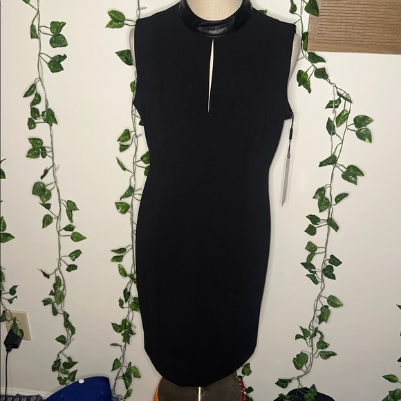 Calvin Klein Faux-Leather-Trim Sheath Dress NWT - Picture 6 of 11